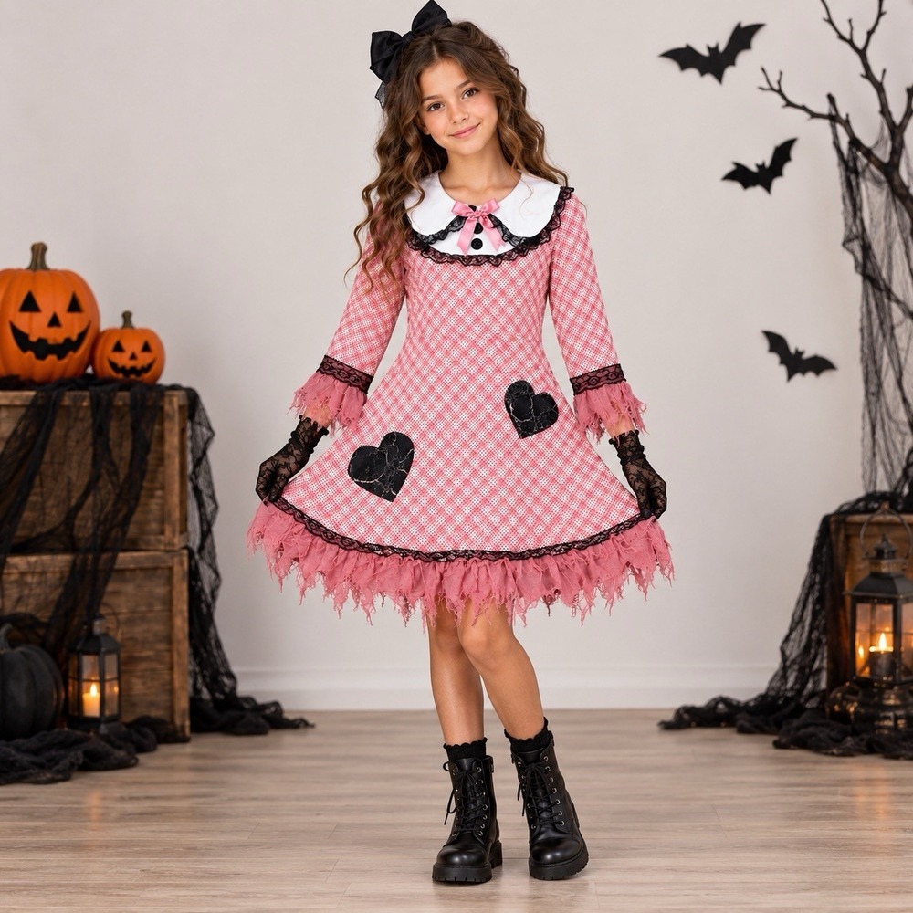 Spirit Halloween Girl's XL 14/16 Deadly Dolly Creepy Doll Goth Coquette Costume